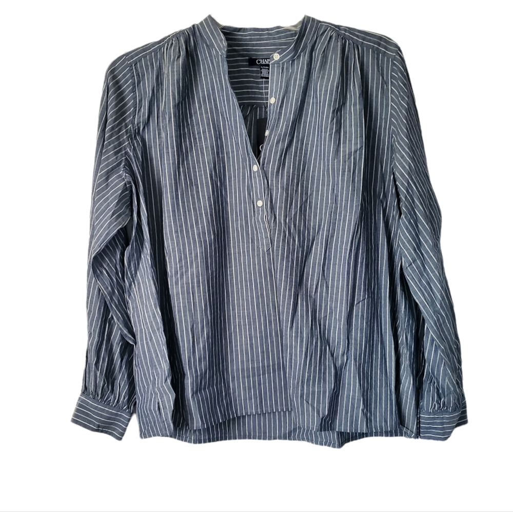 NWT Chaps Blue and White Stripe 3/4 Button Long Sleeve Shirt